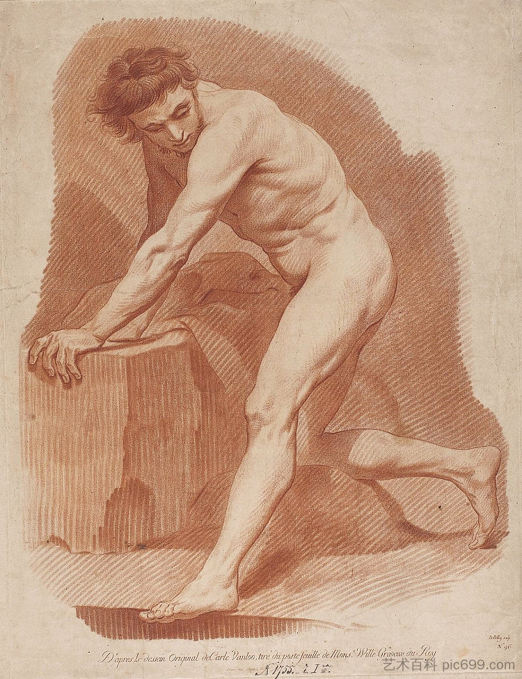 单膝跪地的裸体男人研究 Study of a Nude Man Kneeling on One Knee，Charles-Andre van Loo （Carle van Loo）