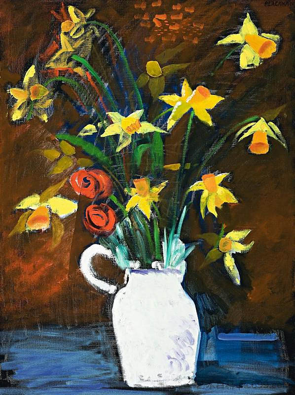 白色花瓶中的水仙花 Daffodils in a White Vase (1985)，查尔斯·布莱克曼