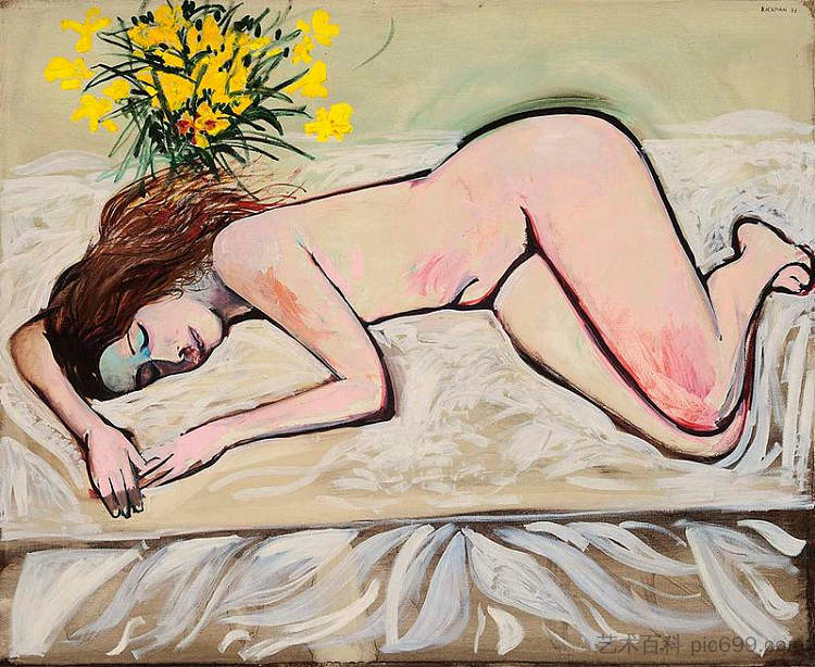 无题（裸体花朵） Untitled (Nude with Flowers) (1971)，查尔斯·布莱克曼