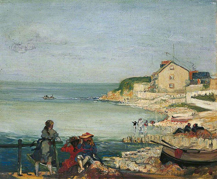 海滩风光， 斯瓦尼奇， 多塞特郡 Beach Scene, Swanage, Dorset (1900)，查尔斯·科恩德