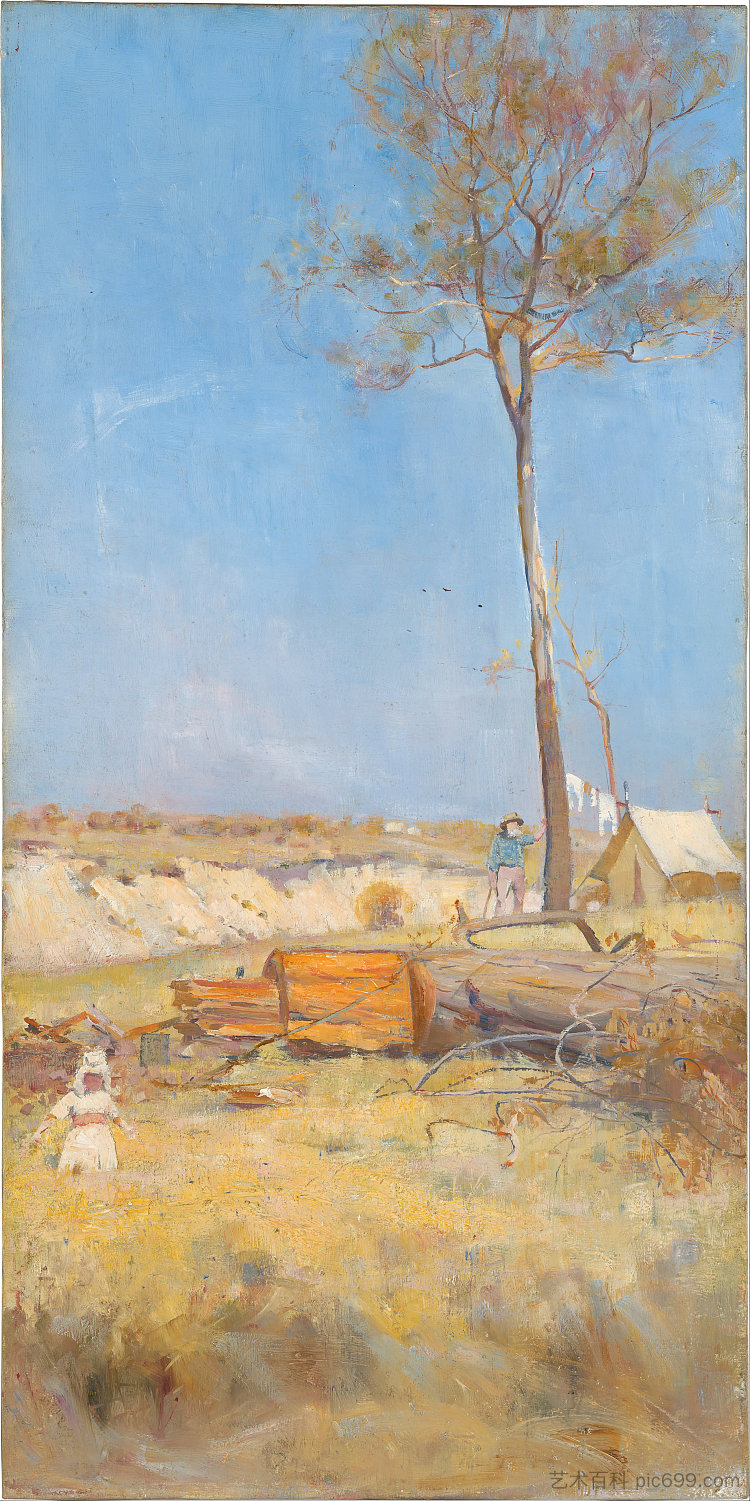 在南方的阳光下（木材分割者的营地） Under a Southern Sun (Timber Splitter's Camp) (1890)，查尔斯·科恩德