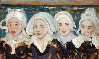 海边的四个布列塔尼女人 Four Breton Women at the Seashore (1893)，查尔斯·科泰