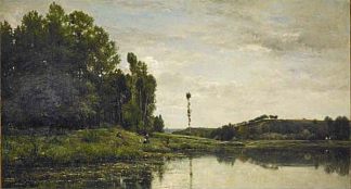 瓦兹河岸 Banks of the Oise (1863; France                     )，科罗、让·弗朗索瓦·米勒和查理·法兰斯瓦·杜比尼