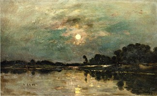 月光下的河岸 Riverbank in Moonlight (1875)，科罗、让·弗朗索瓦·米勒和查理·法兰斯瓦·杜比尼