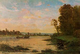 瓦兹河畔的夏日早晨 Summer Morning on the Oise (1869)，科罗、让·弗朗索瓦·米勒和查理·法兰斯瓦·杜比尼