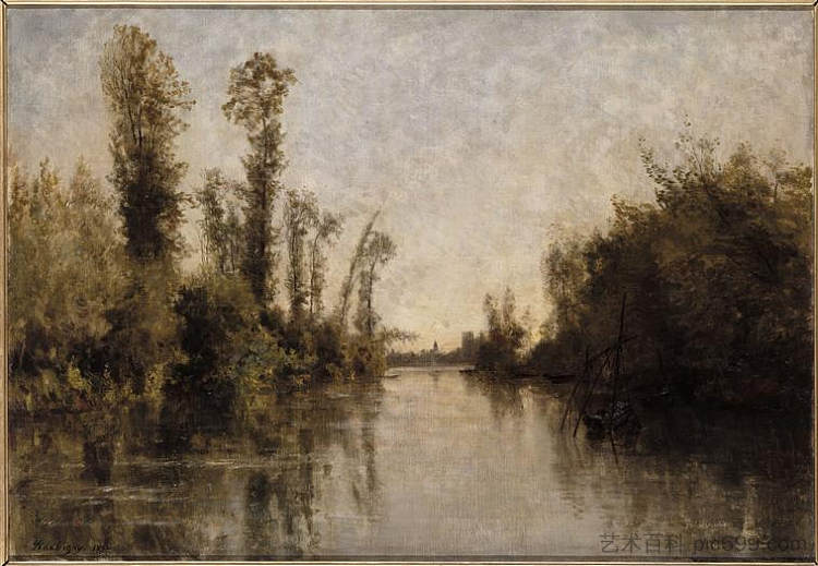 塞纳河畔 The banks of Seine (1851)，科罗、让·弗朗索瓦·米勒和查理·法兰斯瓦·杜比尼