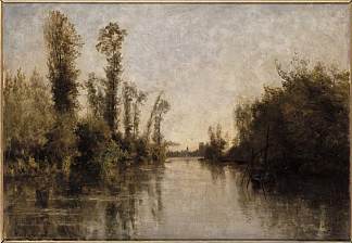 塞纳河畔 The banks of Seine (1851)，科罗、让·弗朗索瓦·米勒和查理·法兰斯瓦·杜比尼