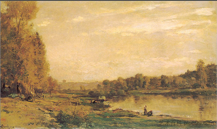 瓦兹河畔 The banks of the Oise (1872; France  )，科罗、让·弗朗索瓦·米勒和查理·法兰斯瓦·杜比尼