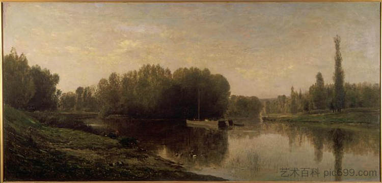 瓦兹河畔 The banks of the Oise (1859; France  )，科罗、让·弗朗索瓦·米勒和查理·法兰斯瓦·杜比尼