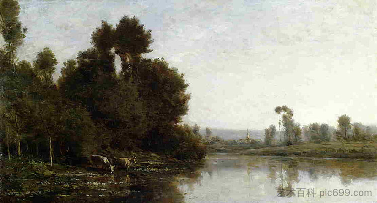 河岸 The Banks of the River (1863)，科罗、让·弗朗索瓦·米勒和查理·法兰斯瓦·杜比尼