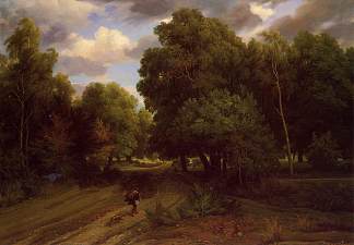 鹰巢的十字路口，枫丹白露森林 The Crossroads at the Eagle Nest, Forest of Fontainebleau (c.1844)，科罗、让·弗朗索瓦·米勒和查理·法兰斯瓦·杜比尼