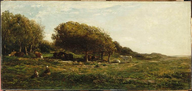 维勒维尔的坟墓也位于草地上，可以看到大海 The graves of Villerville nemed also meadow with a view on the sea (1859; Saint-sever-calvados,France  )，科罗、让·弗朗索瓦·米勒和查理·法兰斯瓦·杜比尼