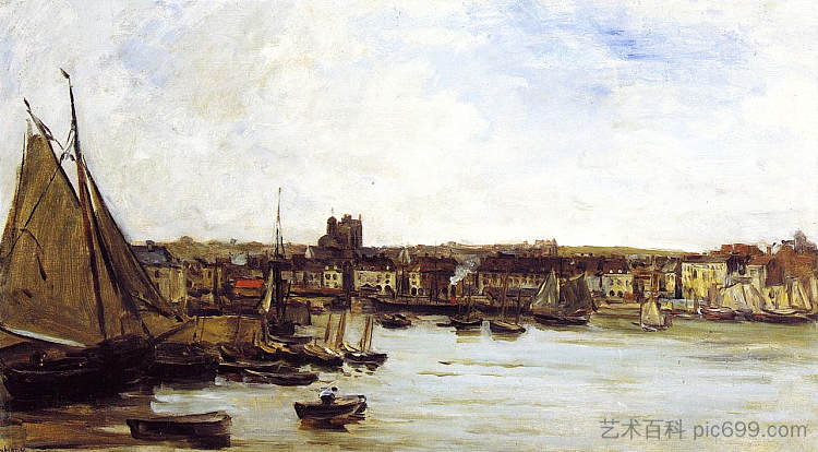 迪耶普港 The Port of Dieppe (c.1876 - c.1877)，科罗、让·弗朗索瓦·米勒和查理·法兰斯瓦·杜比尼