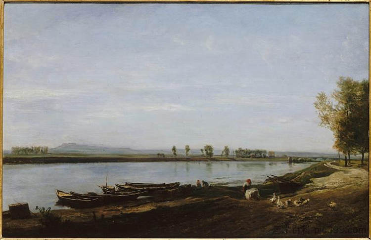 贝松斯的塞纳河,瓦兹山谷 The Seine in Bezons, Val d'Oise (1851; France ),科罗、让·弗朗索瓦·米勒和查理·法兰斯瓦·杜比尼