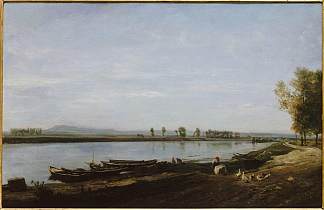 贝松斯的塞纳河，瓦兹山谷 The Seine in Bezons, Val d’Oise (1851; France                     )，科罗、让·弗朗索瓦·米勒和查理·法兰斯瓦·杜比尼