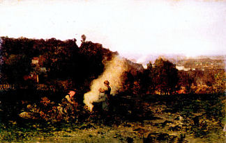 乡下的柴火 Wood fire in the country (1871)，科罗、让·弗朗索瓦·米勒和查理·法兰斯瓦·杜比尼