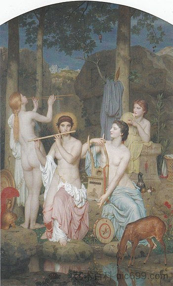 密涅瓦和三恩典 Minerva and the Three Graces (1866)，查尔斯·格莱尔