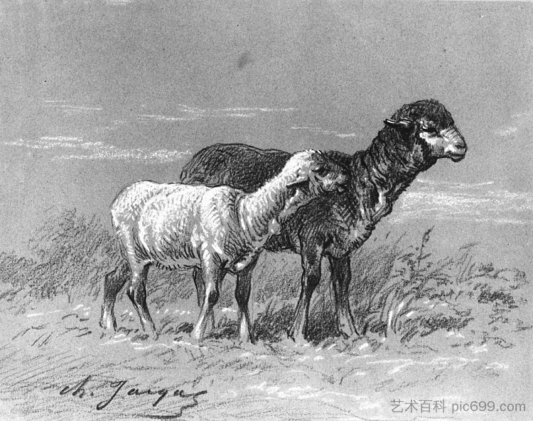 母羊和羔羊 Ewe and Lamb (1860)，夏尔·埃米尔·雅克