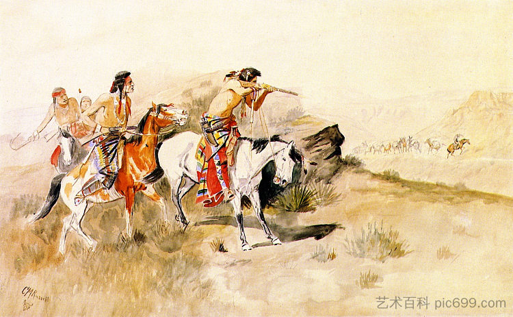 攻击骡子 Attack on Muleteers (1895)，查尔斯·拉塞尔