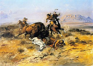 布法罗狩猎 Buffalo Hunt (1898)，查尔斯·拉塞尔