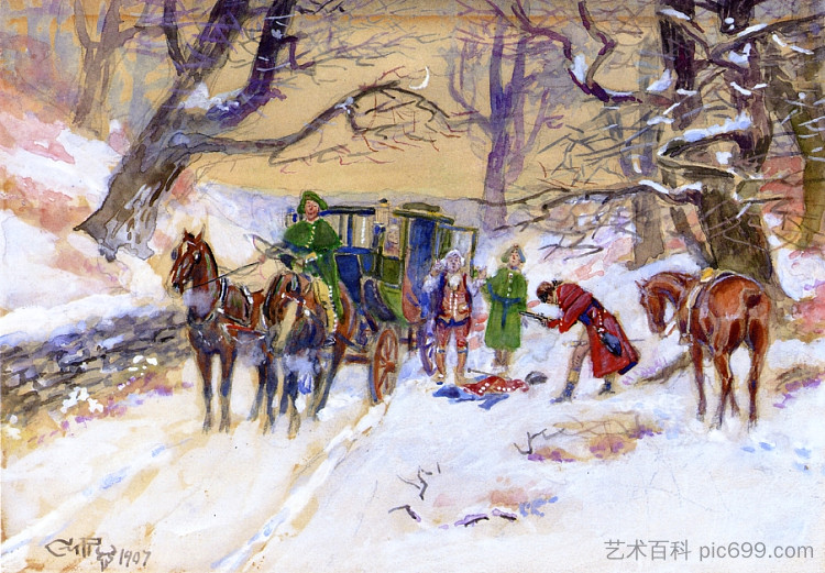 在波士顿路上的滞留 Holdup on the Boston Road (1907)，查尔斯·拉塞尔