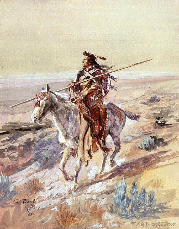 印第安人与矛 Indian with Spear (1905),查尔斯·拉塞尔