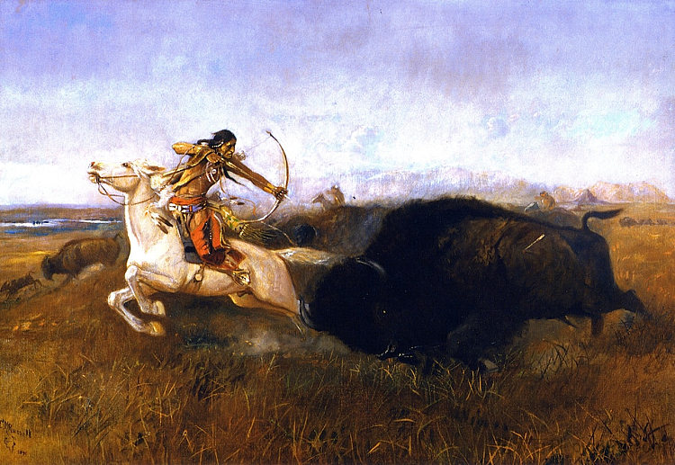 印第安人狩猎水牛 Indians Hunting Buffalo (1894)，查尔斯·拉塞尔