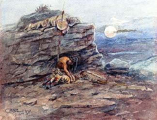 哀悼她的战士死去 Mourning Her Warrior Dead (1899)，查尔斯·拉塞尔