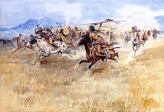 黑脚族和皮根族之间的战斗 The Battle Between the Blackfeet and the Piegans (1897)，查尔斯·拉塞尔