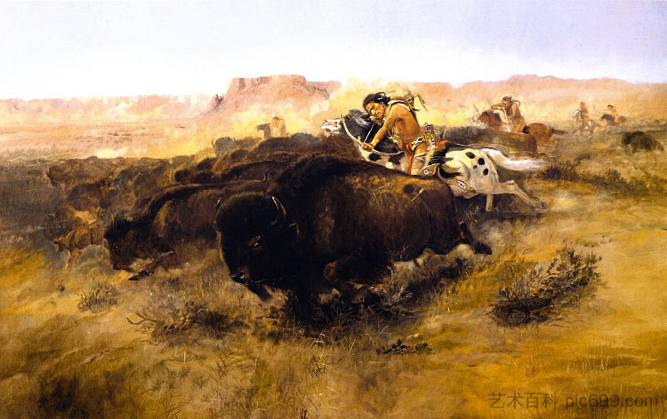 布法罗狩猎 The Buffalo Hunt (1895)，查尔斯·拉塞尔