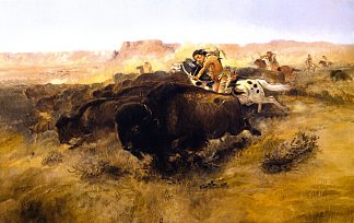 布法罗狩猎 The Buffalo Hunt (1895)，查尔斯·拉塞尔