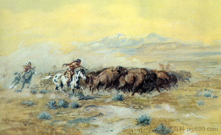 布法罗狩猎 The Buffalo Hunt (1903)，查尔斯·拉塞尔