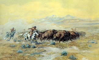 布法罗狩猎 The Buffalo Hunt (1903)，查尔斯·拉塞尔