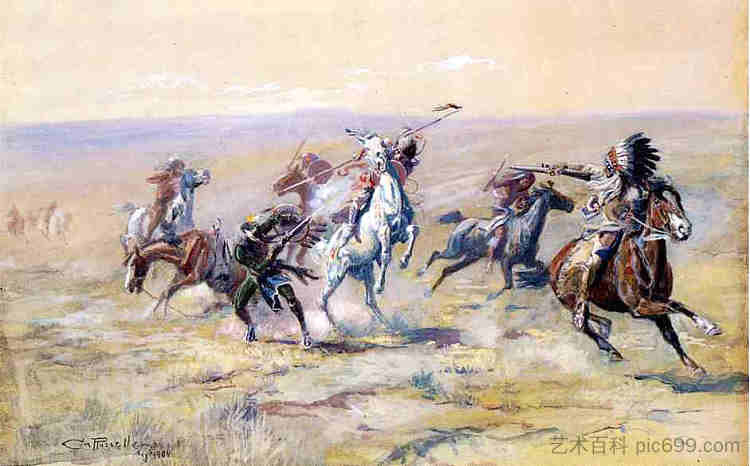 当苏族和黑脚相遇时 When Sioux and Blackfoot Meet (1904)，查尔斯·拉塞尔