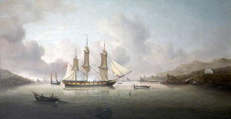 HMS“女魔法师”在飞镖河 HMS 'Enchantress' in the River Dart (1804)，查尔斯·马丁·鲍威尔