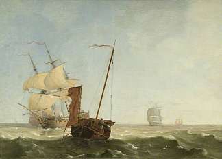 海与战舰 Sea Piece with War Vessels，查尔斯·马丁·鲍威尔