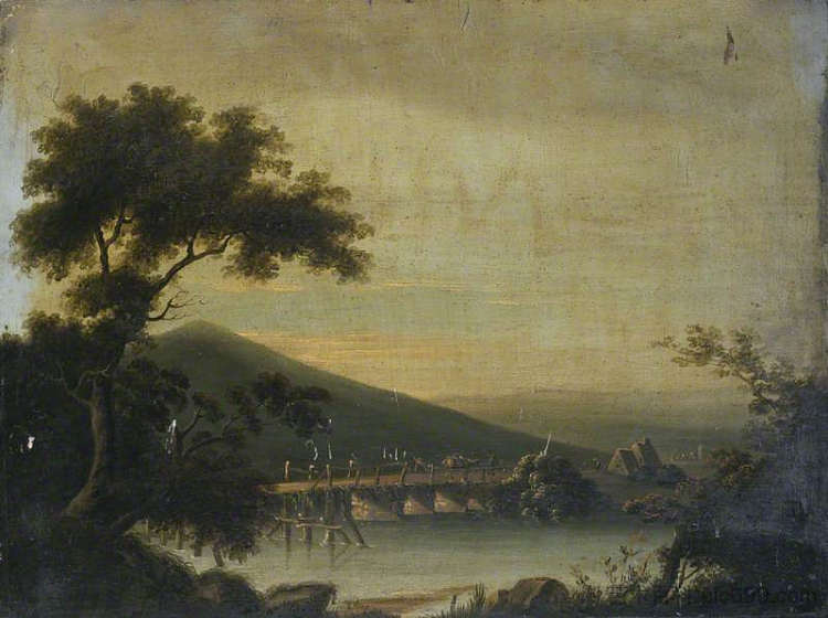 卡马森郡兰加多克附近的景色 View near Llangaddock, Carmarthenshire (1814),查尔斯·马丁·鲍威尔