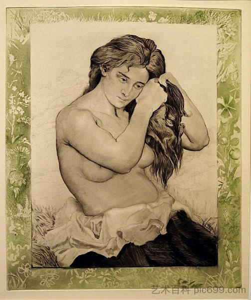 裸体女人梳理她的头发 Nude Woman combing her Hair (1891)，查尔斯莫林