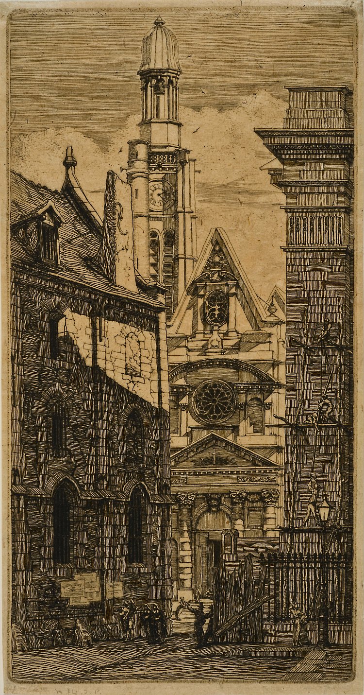 圣艾蒂安杜蒙，巴黎，来自巴黎南部之水（巴黎蚀刻版画） St. Etienne-du-mont, Paris, from Eaux-fortes Sur Paris (etchings of Paris) (1852)，查尔斯·麦里森