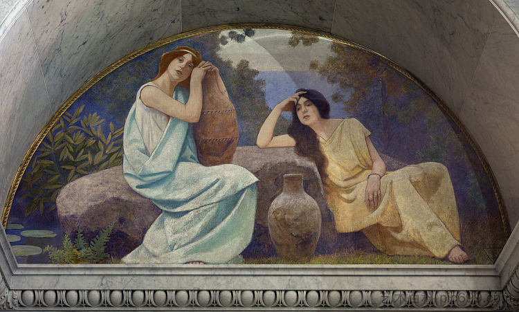 安息。 家庭与教育系列中的月亮壁画 Rest. Mural in Lunette from the Family and Education Series (1896),查尔斯·斯普拉格·皮尔斯
