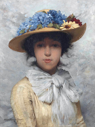 穿着白色连衣裙和草帽的女人 Woman in White Dress and Straw Hat (1880)，查尔斯·斯普拉格·皮尔斯