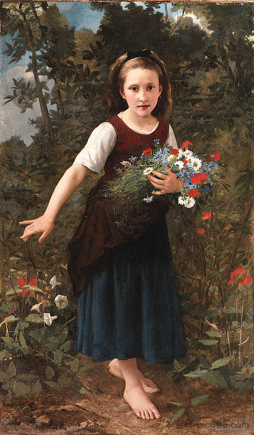 一个拿着鲜花的年轻女孩 A young girl holding flowers,查尔斯·维克多·蒂里昂
