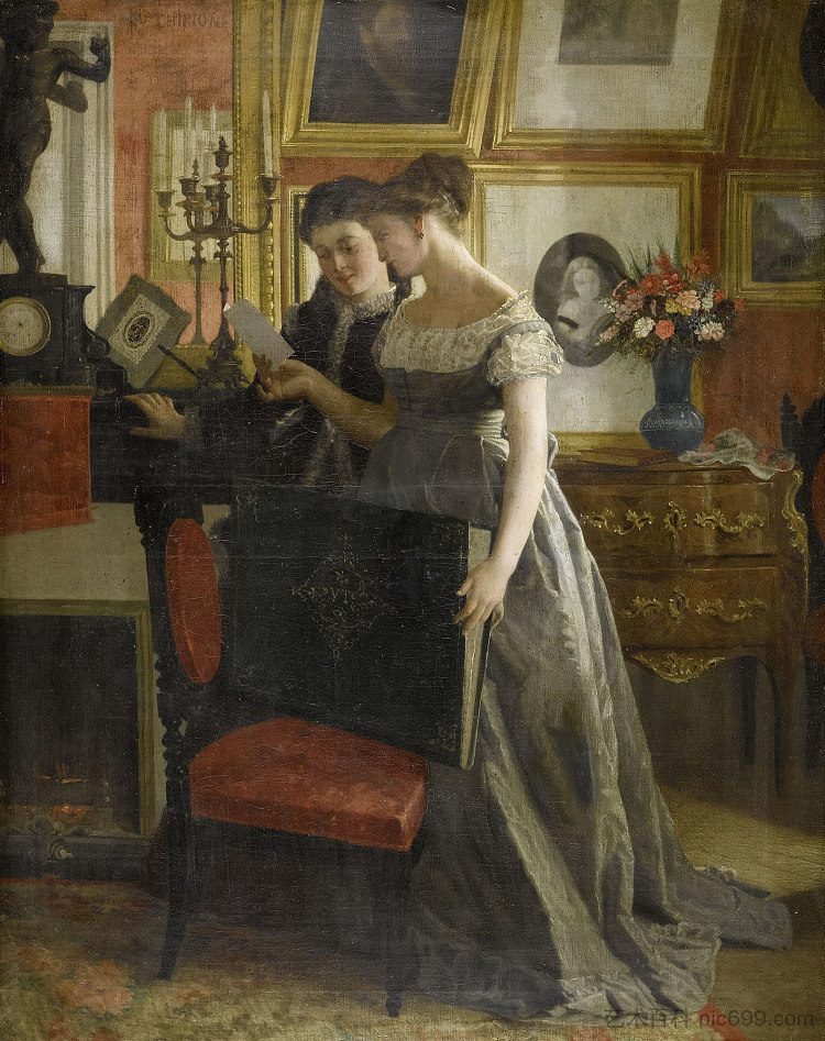 柜子里的两名年轻女子 Two young women in a cabinet,查尔斯·维克多·蒂里昂
