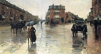 波士顿的雨天 A Rainy Day in Boston (1885)，施尔德·哈森