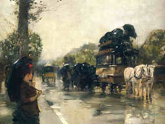 四月阵雨，巴黎香榭丽舍大街 April Showers, Champs Elysees Paris (1888)，施尔德·哈森