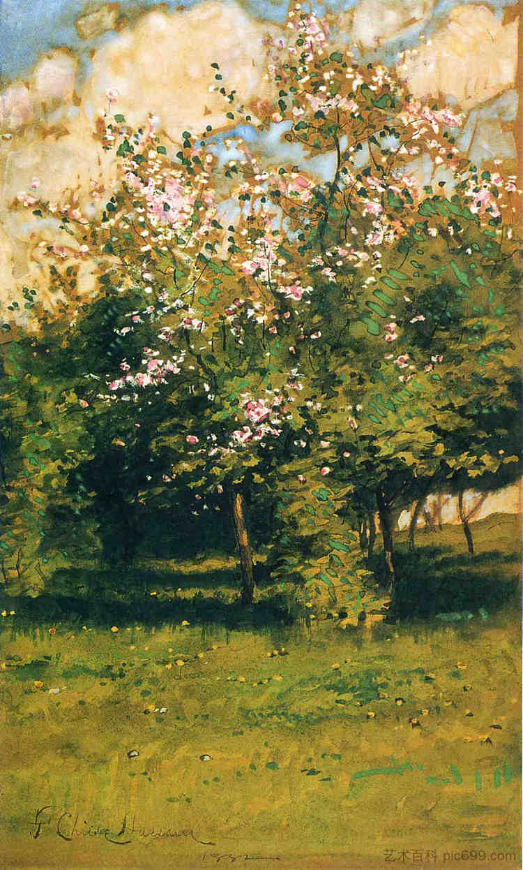 开花的树木 Blossoming Trees (1882)，施尔德·哈森