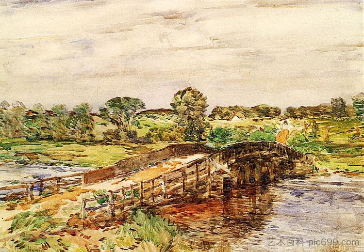 老莱姆桥 02 Bridge at Old Lyme 02 (1908)，施尔德·哈森