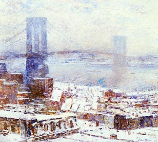 冬天的布鲁克林大桥 Brooklyn Bridge in Winter (1904)，施尔德·哈森