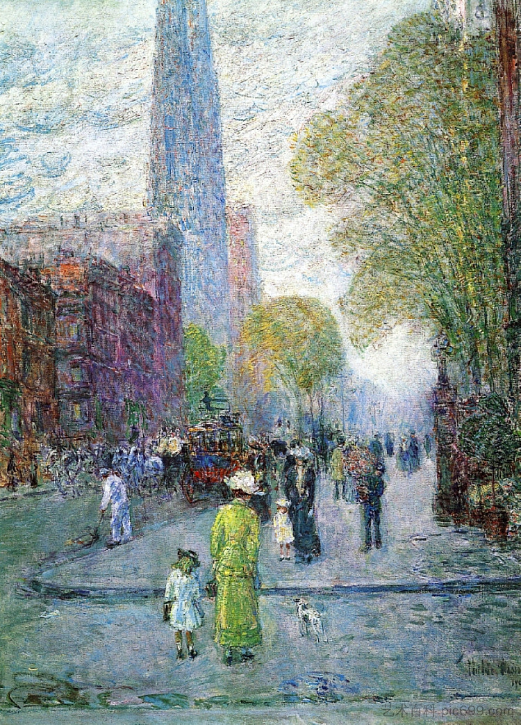 大教堂尖顶，春天的早晨 Cathedral Spires, Spring Morning (1900)，施尔德·哈森