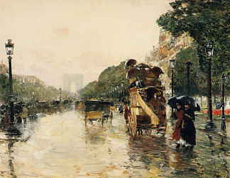 香榭丽舍大街， 巴黎 Champs Elysees, Paris (1889)，施尔德·哈森